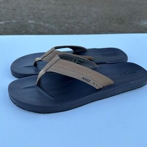 Reef Flip Flops Mens 12 Brown Black Contoured Cushion Slip on Tan Sandals Shoes